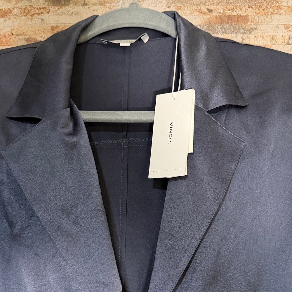 Vince Midnight Blue Women's Button Down Shirt 100% Silk - Picture 2 of 6